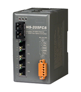 NS-205FCS - 1 Port Fiber Optic, 4 Port 10/100M RJ 45 Connector, Single Mode, SC connector, Plastic Case by ICP DAS