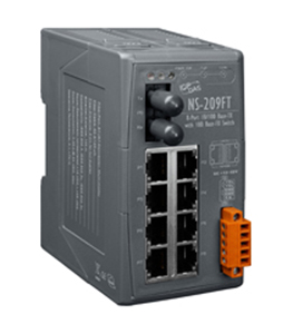 NS-209FT - Unmanaged 8 port Industrial 10/100 Base-T to 100 Base-FX Fiber Converter, ST connector by ICP DAS