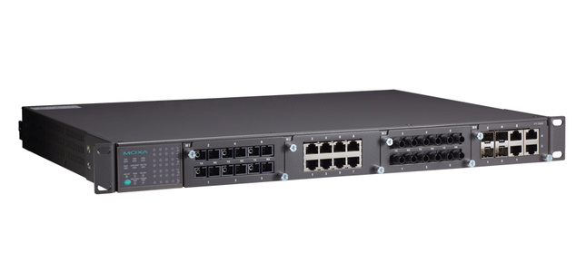 PT-7828-F-24-HV - IEC 61850-3 Layer 3 modular managed Ethernet switch system with 3 slots for fast Ethernet modules, and 1 slot by MOXA