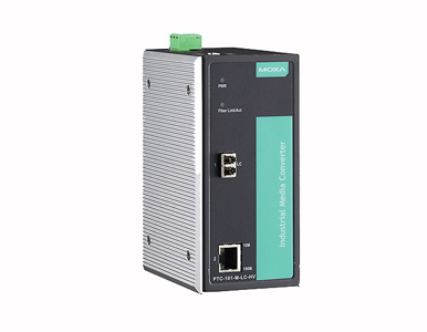 Moxa PTC-101-M-LC-LV - Industrial 10/100BaseT(X) to 100BaseFX media converter, multi-mode with LC connector, dual redundant powe by MOXA