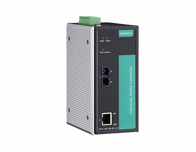 Moxa PTC-101-S-SC-LV - Industrial 10/100BaseT(X) to 100BaseFX media converter, single-mode with SC connector, dual redundant pow by MOXA