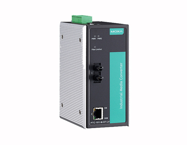 Moxa PTC-101-S-ST-LV - Industrial 10/100BaseT(X) to 100BaseFX media converter, single-mode with ST connector by MOXA