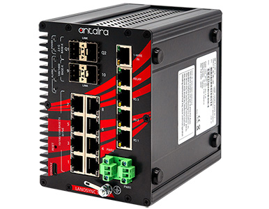 Antaira QMP-1204G-2Q2S-bt-T - 12-Port Industrial Gigabit PoE++ Managed Ethernet Switch w/8*10/100/1000Tx RJ45 Ports (90W/Port), by ANTAIRA