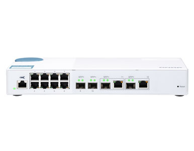QSW-M408-2C-US - QSW-M408-4C 12-port layer 2 managed switch. Eight 1GbE ports, two 10G SFP+ ports and two 10G SFP+/ NBASE-T comb by QNAP