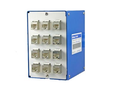 DINSpace SNAP-Cu-12  - SNAP Cu Compact Copper Patch Panel with 12ea. Shielded CAT 6 Ethernet jacks. by DINSPACE
