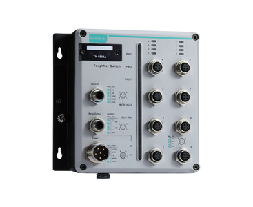 TN-5508A-WV-CT-T - L2 Managed Ethernet switch with 8 10/100BaseT(X) M12 ports, 24 - 110 VDC dual power input, conformal coating, by MOXA