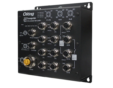 ORing TPS-3082GT-M12-BP1-24V - EN50155 IP40  8x 10/100TX (M12) PoE @15.4Watts + 2x 10/100/1000TX (M12) with HW Bypass feature an by ORing Industrial Networking