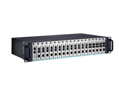 TRC-2190-AC - 2U Rackmount chassis, with a single 110 to 240 VAC input, 18 slots on the front panel, and CSM-MN01 managed module by MOXA