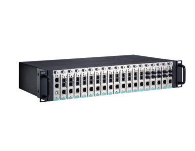 Moxa TRC-2190-AC - 2U Rackmount chassis, with a single 110 to 240 VAC input, 18 slots on the front panel, and CSM-MN01 managed m by MOXA