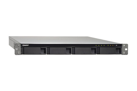 QNAP TS-432XU-RP-2G-US - *Discontinued* - 4-bay 1U rackmount NAS; Quad-core AL324 1.7GHz; 2GB DDR4 UDIMM; 2x 10GbE SFP+; 1x PCIe by QNAP