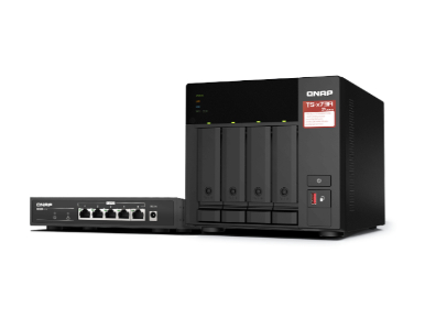 QNAP TS-473A-SW5T-US - Desktop 4-bay NAS/iSCSI IP-SAN, AMD Ryzen V1000 series V1500B 4C/8T 2.2 GHz, 8GB RAM, two 2.5GbE, 10G-rea by QNAP
