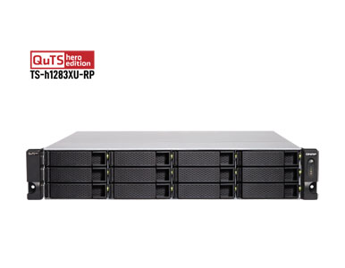 TS-h1283XU-RP-E2236-128G-US - 12-Bay QTS hero NAS, Intel Xeon E-2236 6-core 3.4 GHz processor (burst up to 4.8 GHz), 128 GB UD by QNAP
