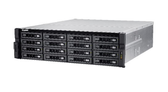 TVS-EC1680U-SAS-RP-8GE-R2-US - 16-bay 10GbE NAS and iSCSI/ IP-SAN. 3U, SAS 12G, SAS/SATA 6G, 4 x 1GbE, 2 x 10GbE (SFP+), 40GbE-r by QNAP