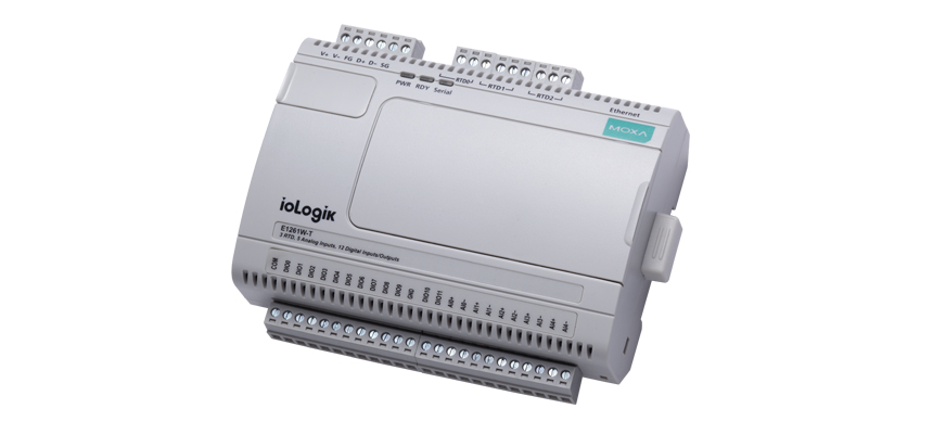 Moxa ioLogik E1261W-T - Ethernet remote IO with 12 DIOs, 5 AIs, 3 RTDs, -40 to 75  Degree C  operating temperature by MOXA