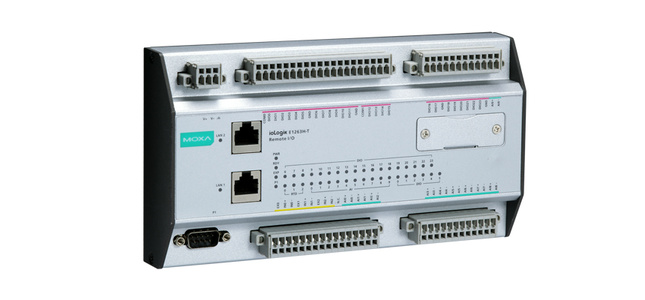 Moxa ioLogik E1263H-T - Ethernet remote I/O with 2-port Ethernet switches, 24 DIOs, 10 AIs and 3 RTDs, -40 to 75  Degree C  oper by MOXA
