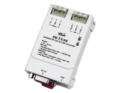 ICP DAS tM-7530 - Intelligent tiny RS-232/CAN converter. 9-pin female D-Sub. 1W power consumption, DIN-Rail mountable. Has opera by ICP DAS
